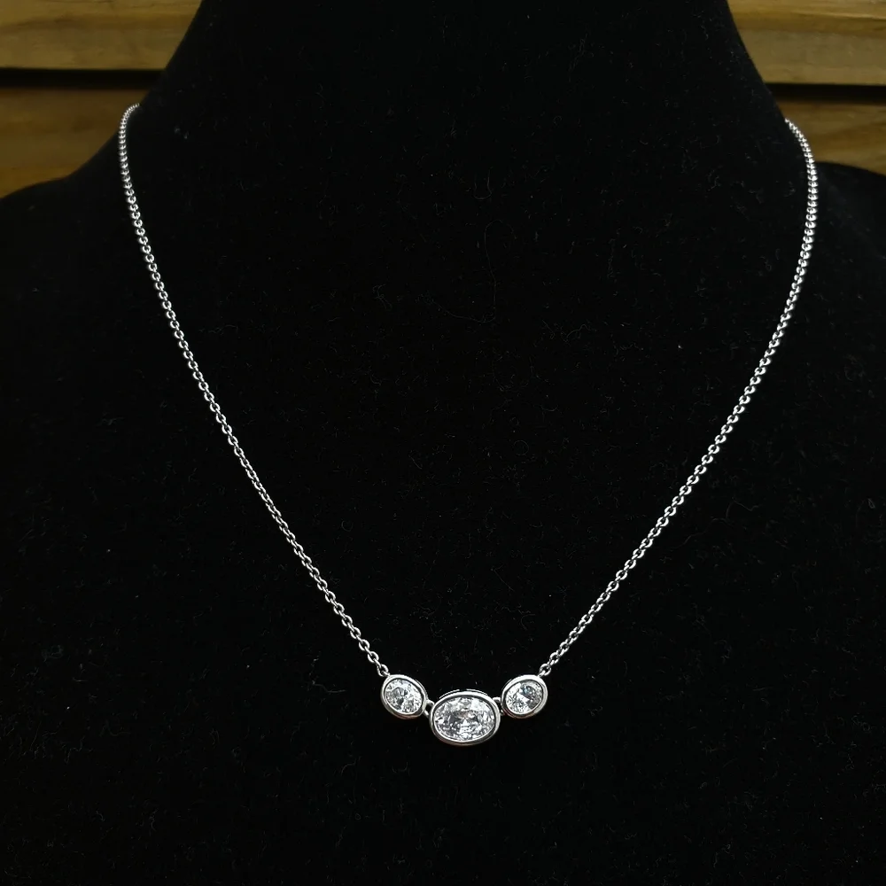Eliot Danori Silver Tone Triple Bezel Oval CZ Adjustable Necklace